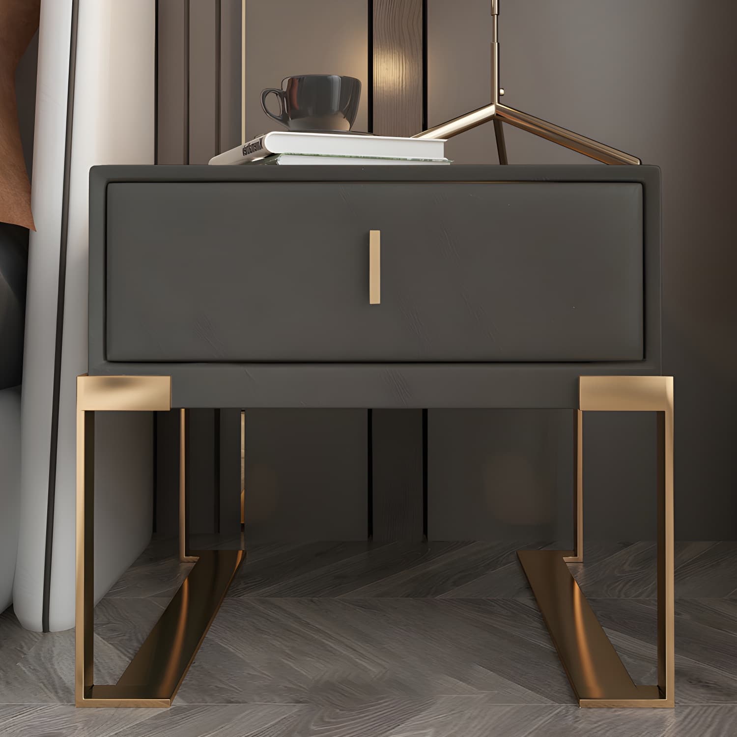 Faux Leather Nightstand 1-Drawer 21 Inch Tall Modern Legs Included Night Table - image 25