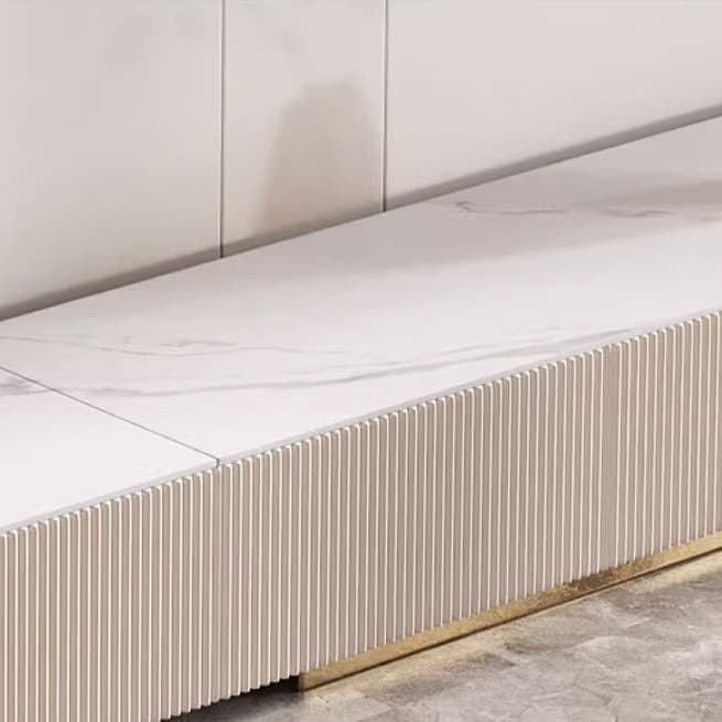 White Modern TV Stand with Low Height, Stone Material & Drawers for Full Assembly - image 6