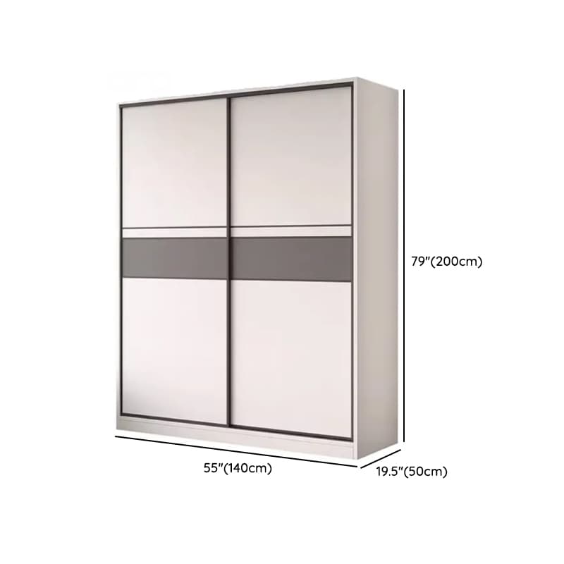 White Minimalist Manufactured Wood Wardrobe Closet with Interior Shelves and Clothing Rod - image 15
