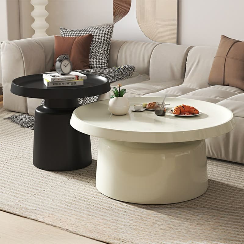 Modern Pedestal Non-Upholstered Round Nesting Coffee Tables Metal Top and Base - image 7