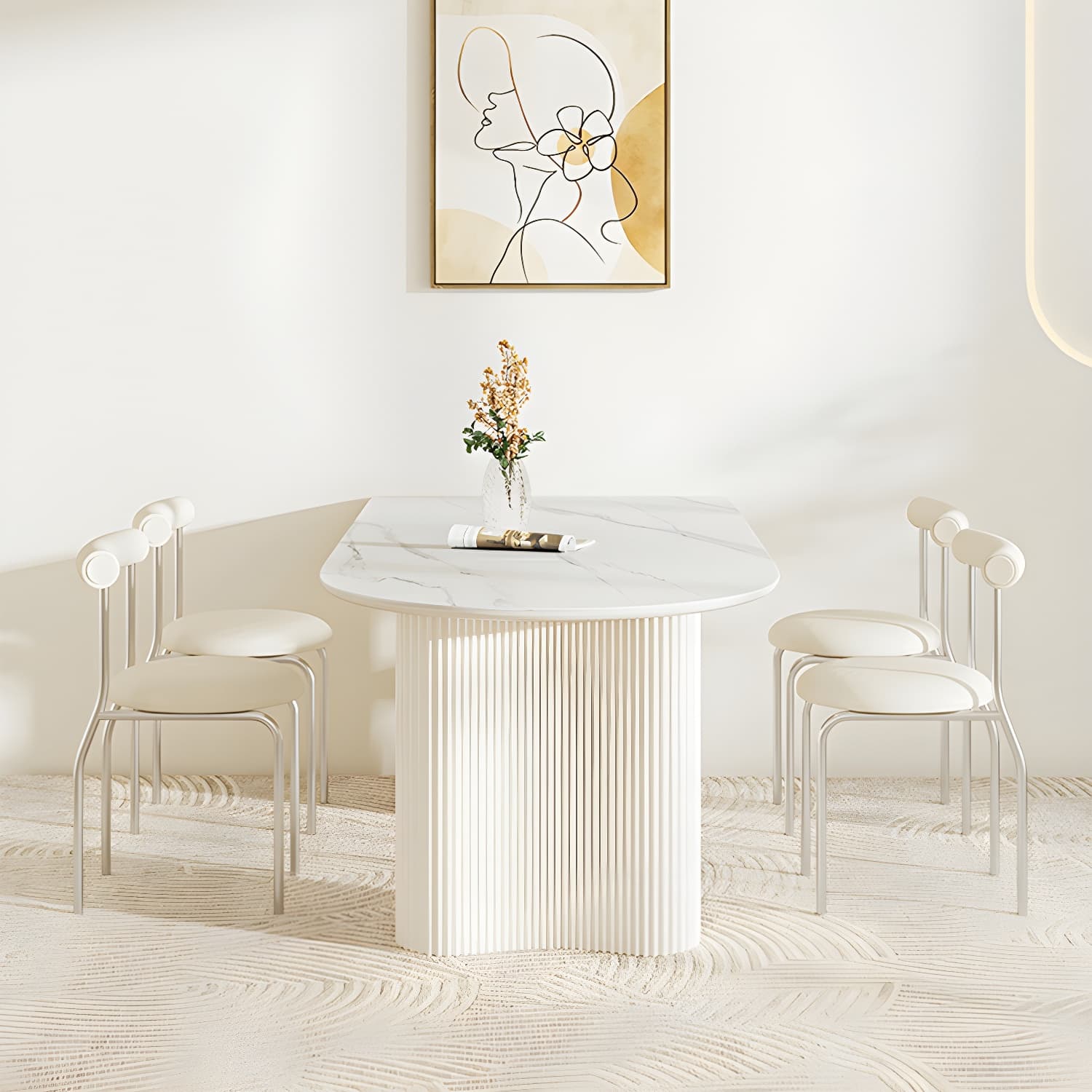 White Modern Stone Top Kitchen Dining Table with Metal Base for Home - image 4