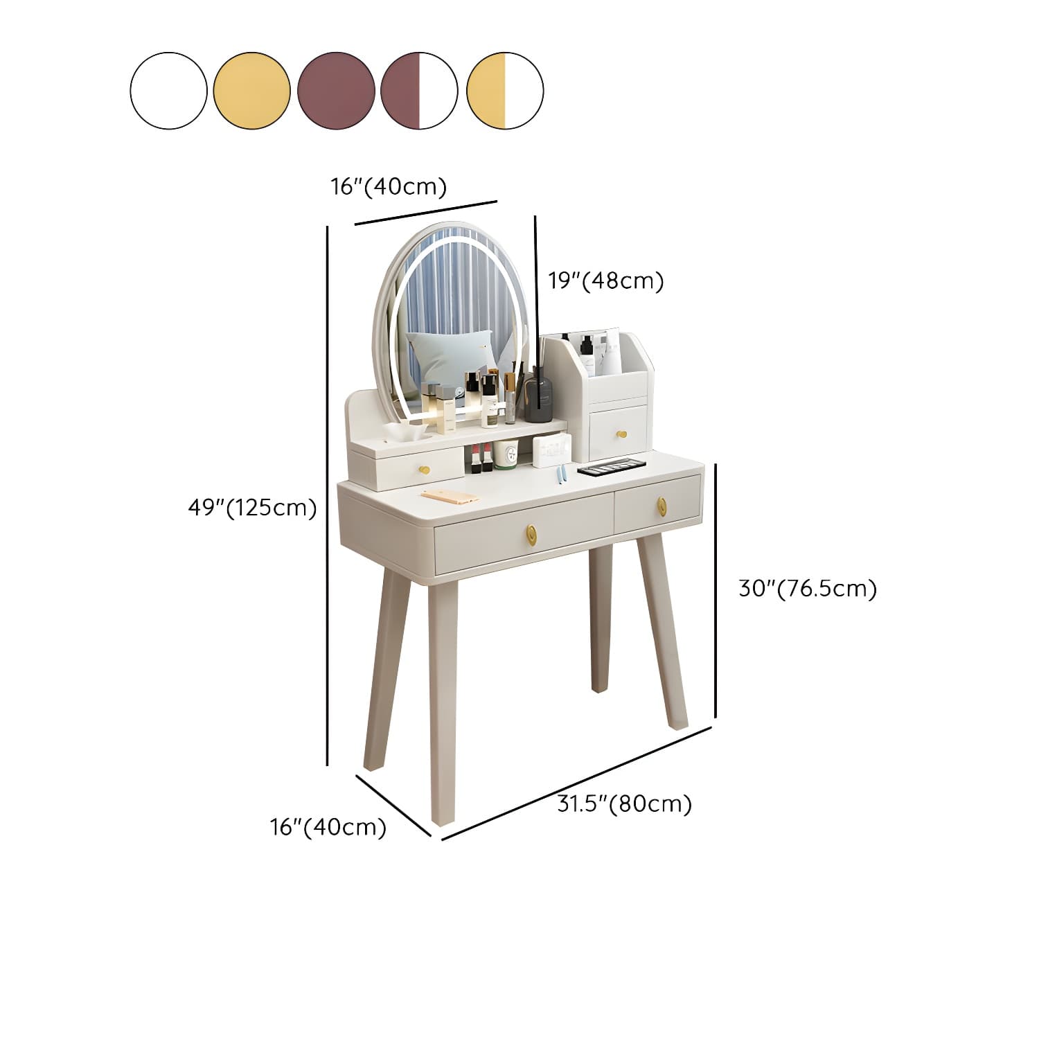 Modern Wood Makeup Vanity with Drawers, Mirror & Upholstered Chair - image 22