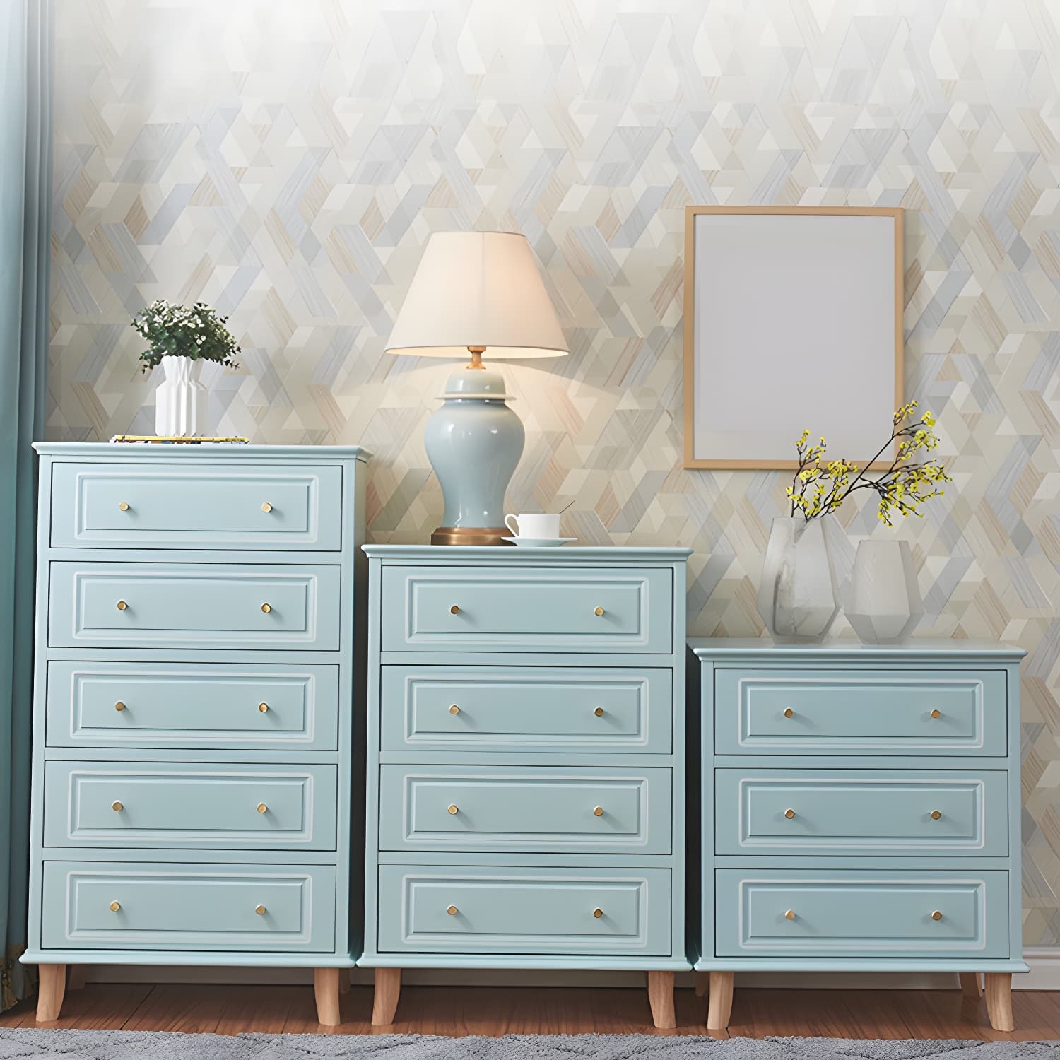 Contemporary Blue/ White Wooden Rectangle Accent Chest with Drawers - image 12