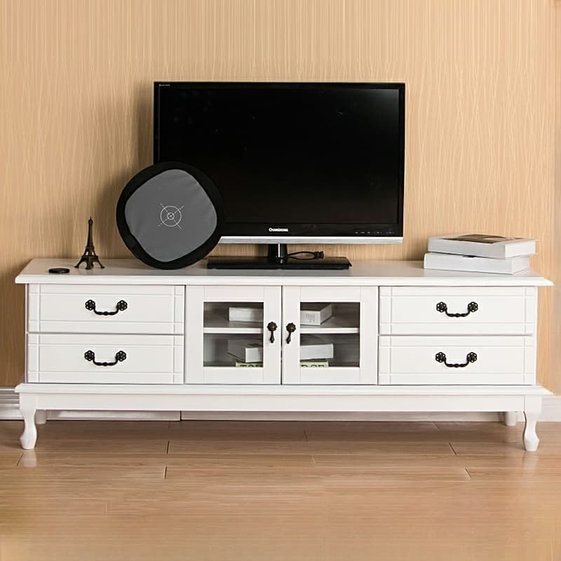 2 Tiers & 2-Door Rectangle Matte Solid Wood+Manufactured Wood Adjustable Shelf TV Stand for Living Room - image 5