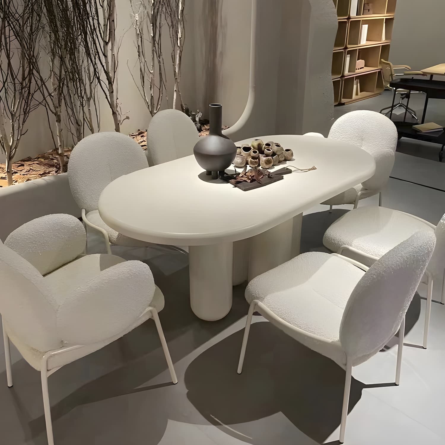 Scandinavian Wooden Oval and Round Dinner Table in White for Dining Room - image 4