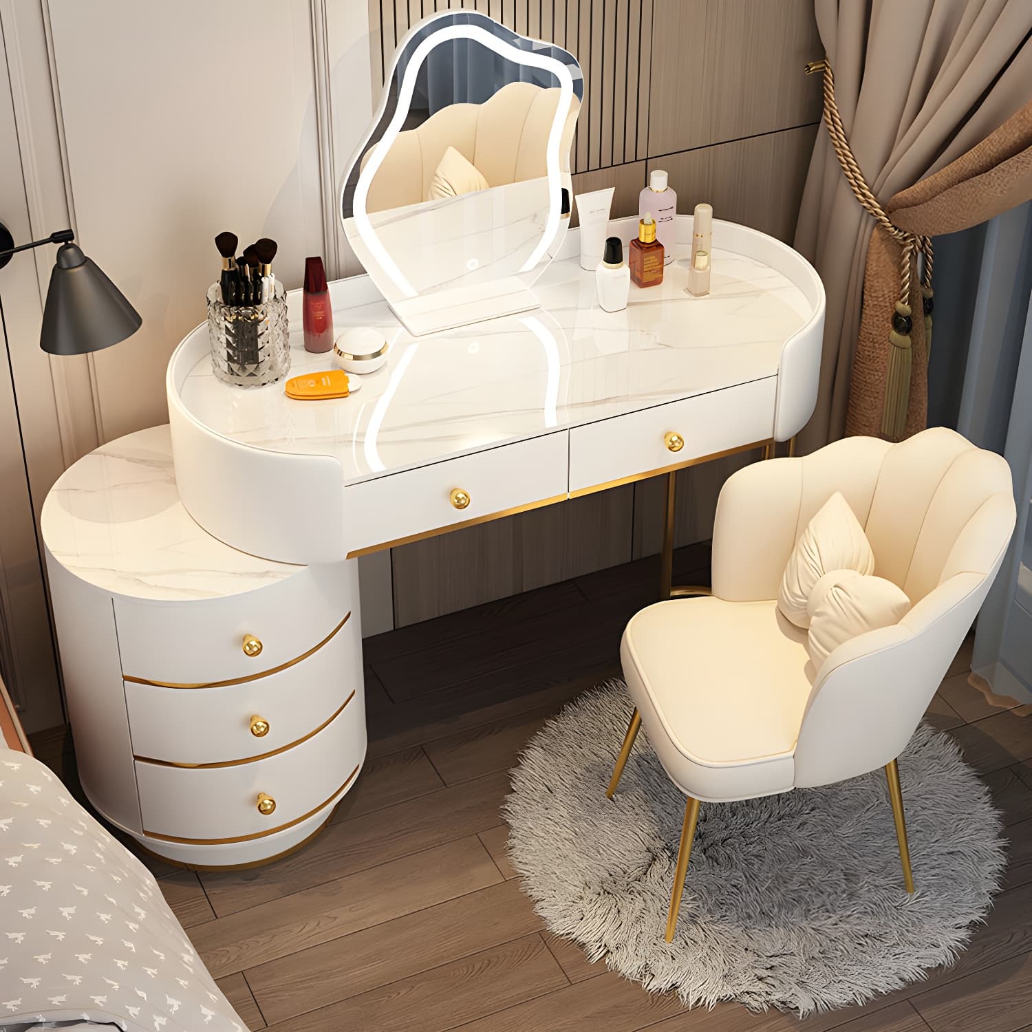 Lighted Mirror Makeup Counter Bedroom Makeup Vanity Desk Table with Drawer - image 6