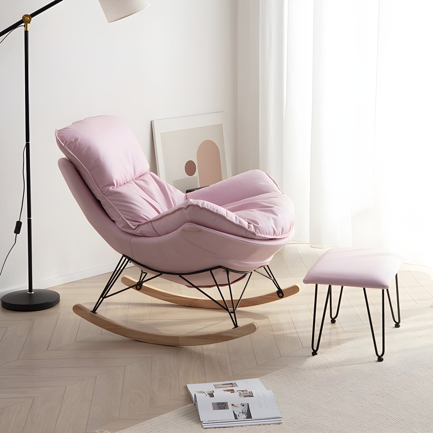 Faux Leather Gorgeous Rocking Chair Removable Cushions Rocker Chair for Living Room - image 5