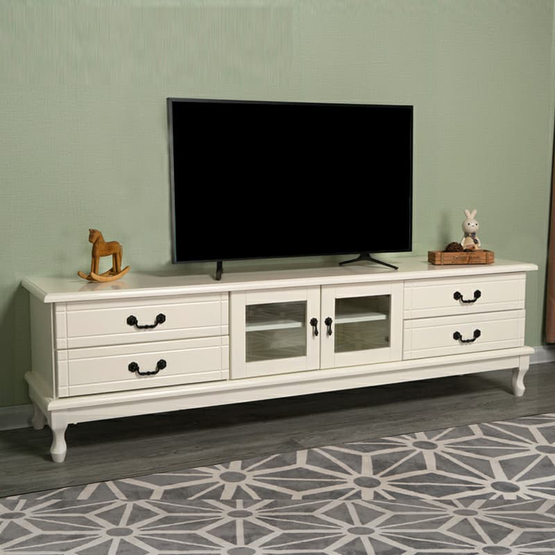 2 Tiers & 2-Door Rectangle Matte Solid Wood+Manufactured Wood Adjustable Shelf TV Stand for Living Room - image 7