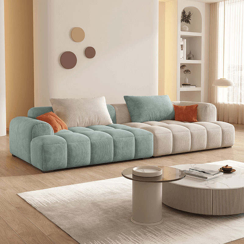 Grey/Lime Green/Ivory Sofa Couch with Concealed Support