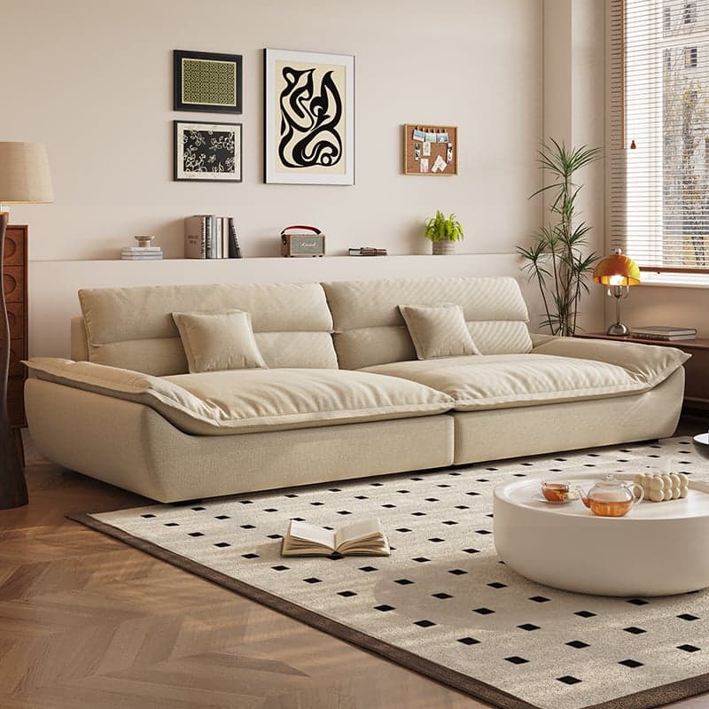 Modish Solid Color Stain Resistant Standard Sofa in Light Gray/Mocha/Off-White, 2-seater with 2 Pillows - image 10