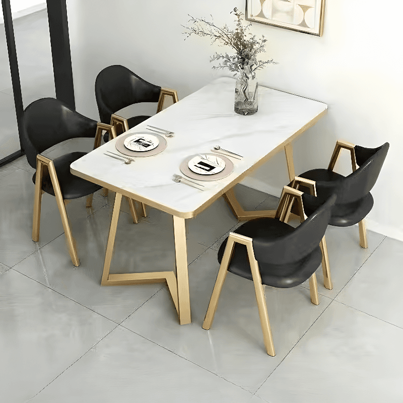 Dining Table Set in Luxurious Style with Recycled Wood Top and Sleighing Base