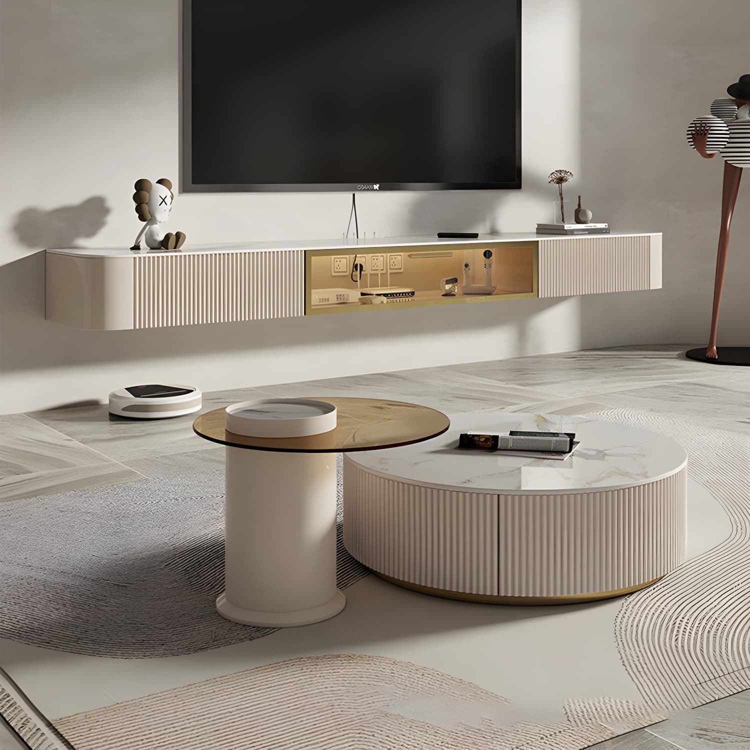 Contemporary TV Media Stand with Drawers Floating TV Stand Console - image 4