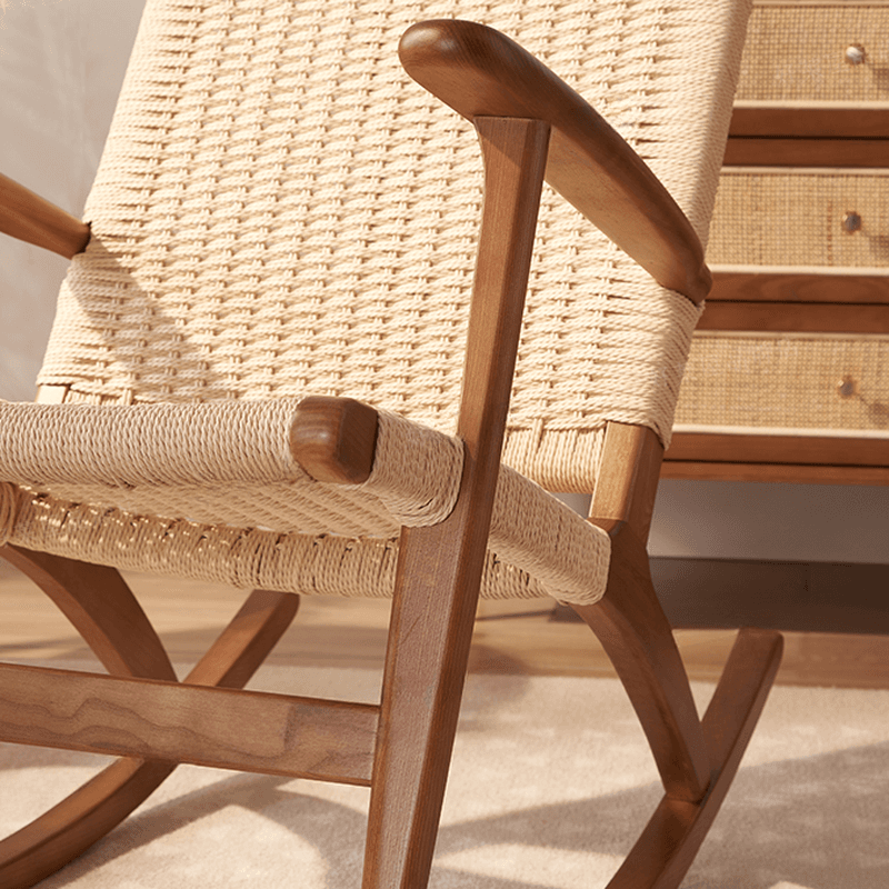 Asian Style Wicker Front Porch Rocking Chairs with Track Arm - image 13