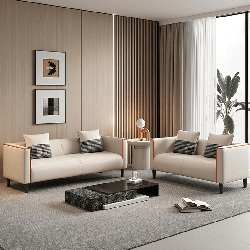 Trendy Solid Color Water Resistant Standard Sofa/Loveseat in Grey/Beige/Amber Color, Seats 3/2 People with 2 Pillows - image 9