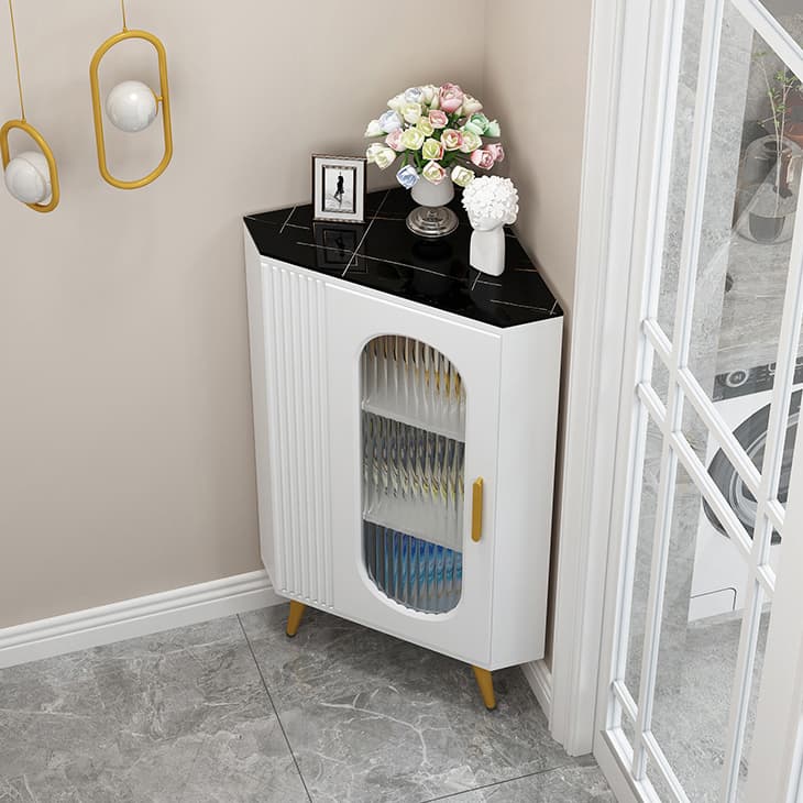 Elegant Corner Modern Accent Cabinet with Glass Doors and Metal Base - image 5