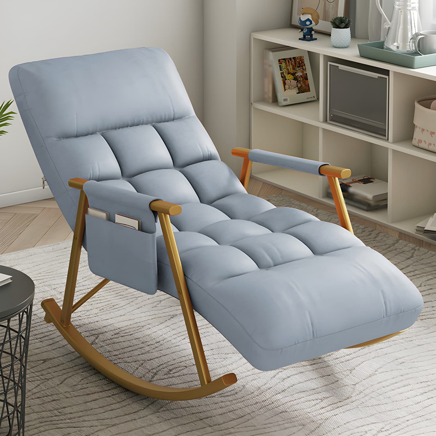 Faux Leather Rocking Chair Modern Style Rocker Chair with Storage - image 16