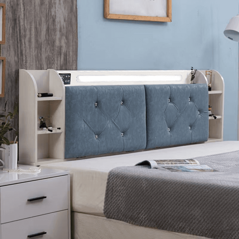 Simple Free-standing Standard King(76"W x 80"L)/Queen(60"W x 80"L)/Full(54"W x 75"L) Panel No Distressing with Shelves Included and Illumination Light in Timber