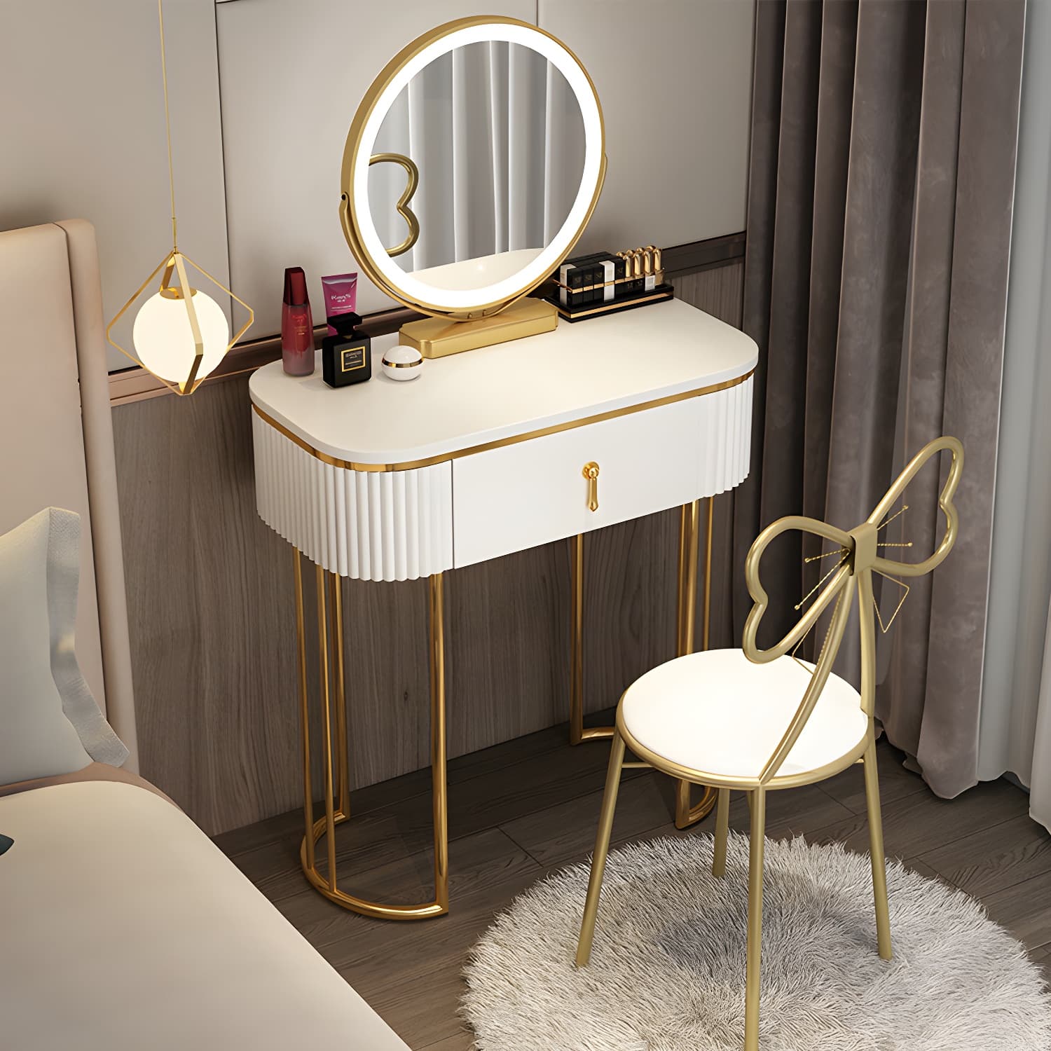Glam 29.52" Height Makeup Vanity Set with Drawer and Mirror Vanity
