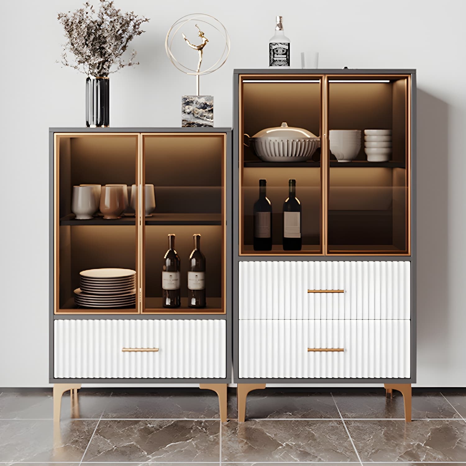 Contemporary Sideboard Cabinet for Dining Room with Glass Doors & Drawers Included - image 7