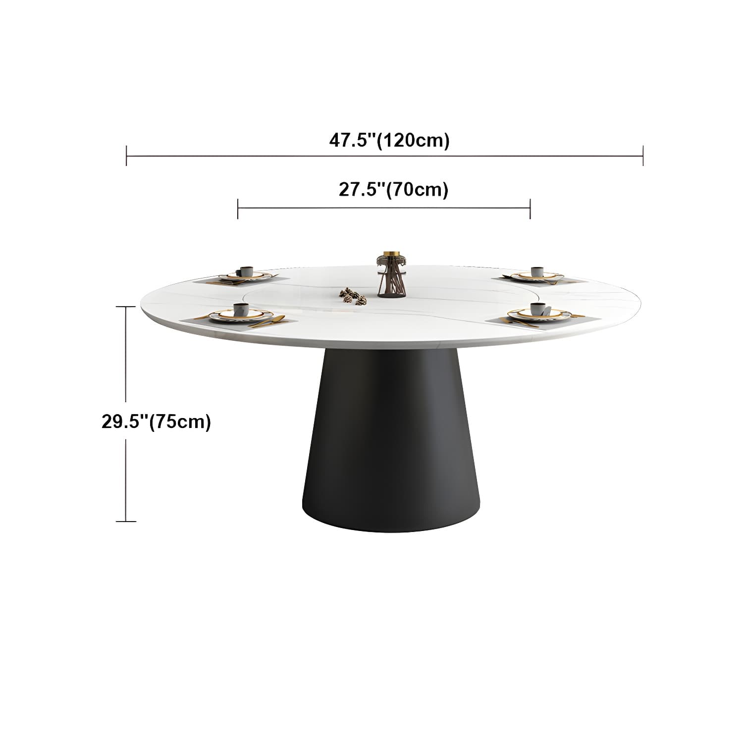 Modern Round Dining Table White and Black Metal Base Convertible Dining Table - image 17