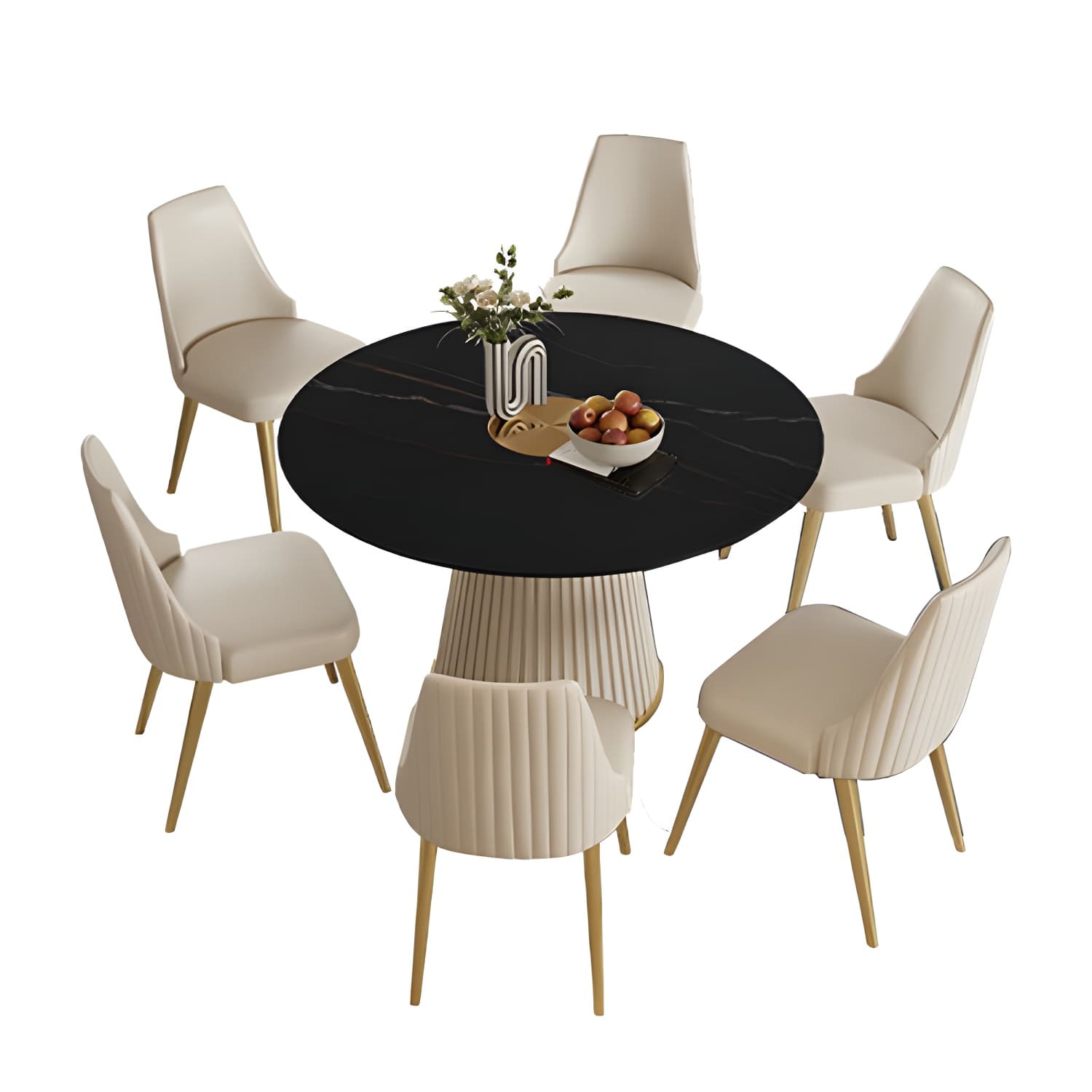 Stone Top Dining Table Round Table with Wood Pedestal Base in White