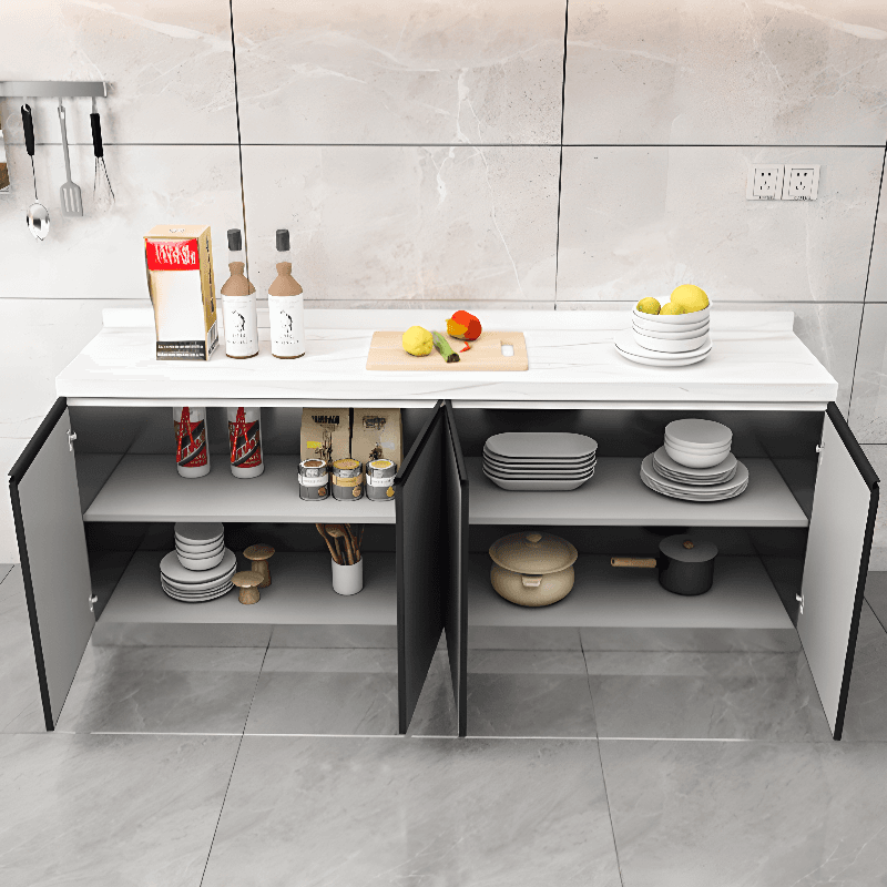 Grey Simple Sideboard with Standard/Narrow Size, 1 Shelf, Sintered Stone Countertop, and Multiple Doors Larder Storage - image 3