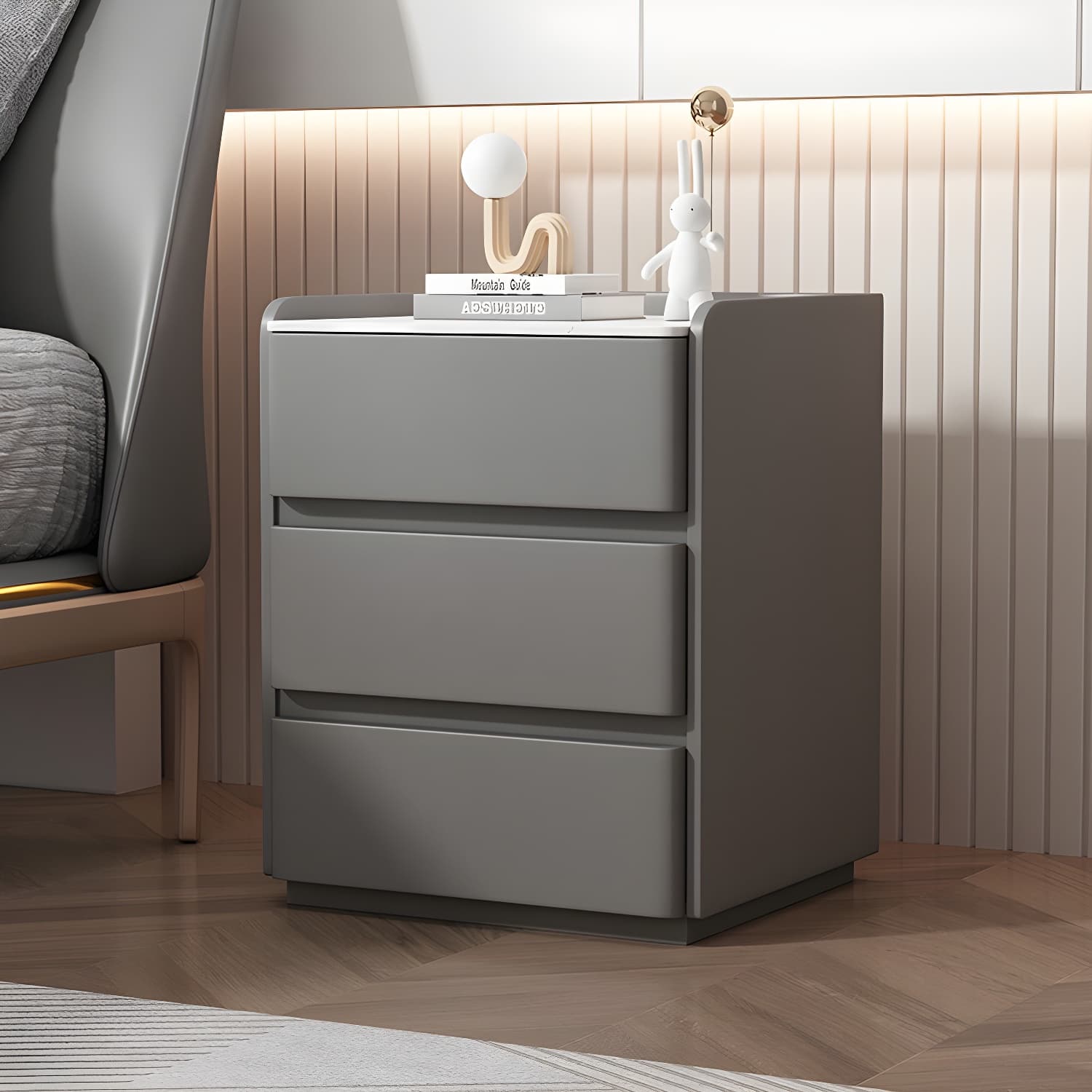 Elegant Modern Wooden Nightstand with Three Drawers for Storage in Narrow Size
