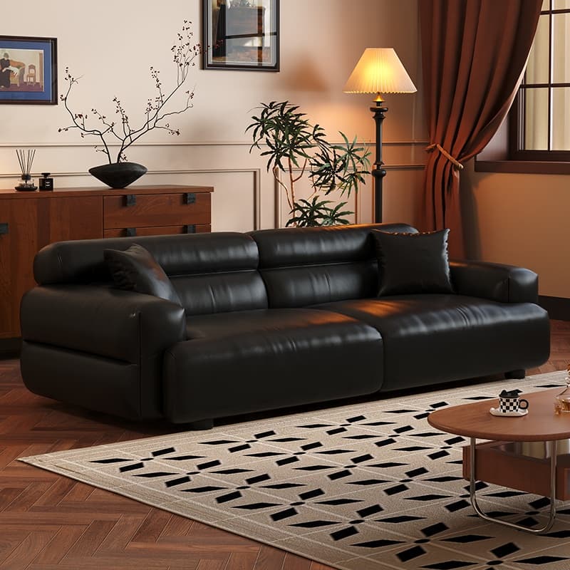 Modish Solid Color Scratch-durable Standard Sofa in Midnight Black/Mocha/Amber Color, Seats 3/2-seater with 2 Pillows