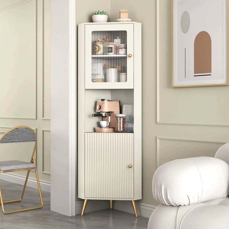 Glam Corner Cabinet with Gold Base and Glass Doors - Storage in Style