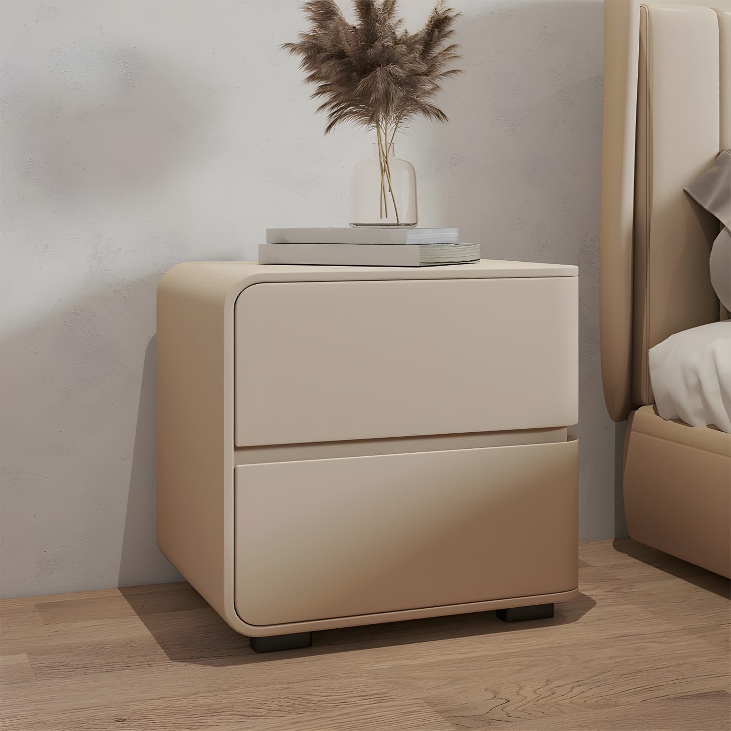Modern Wood Nightstand with 2 Drawers - Small and Low Profile - Faux Leather Countertop - image 18
