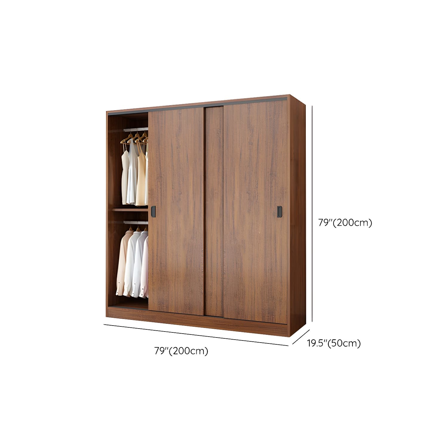Modern Wooden Wardrobe Armoire with 3 Clothing Rods and Interior Shelves - image 27