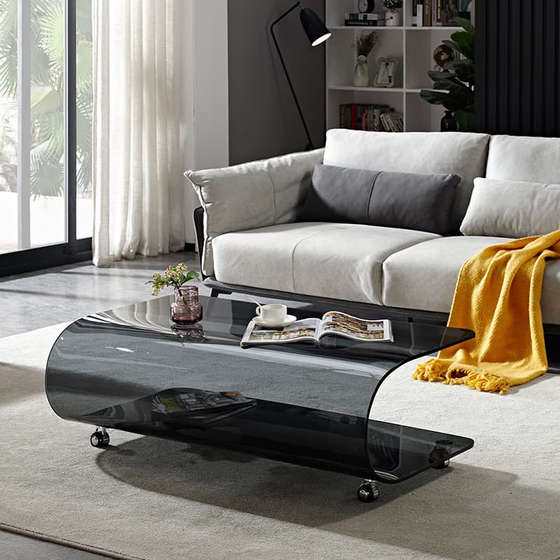 Transparent Wheel coffee table with Roller Wheels, Locker, 1 Shelf/2-Tier and Square/Square for Indoor Use - image 3