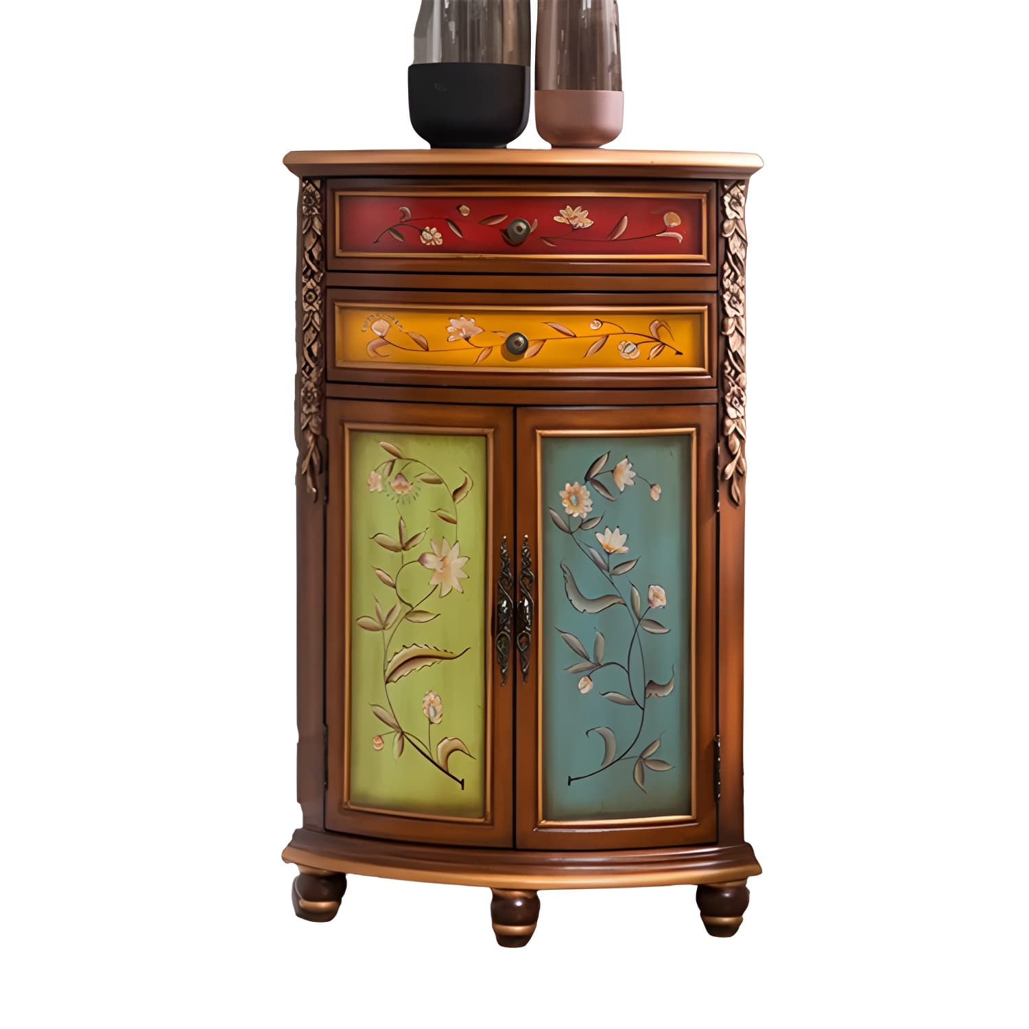 Rustic Corner Accent Cabinet with Wood Counter Top, Drawers, and Cabinet, Small Size - image 5