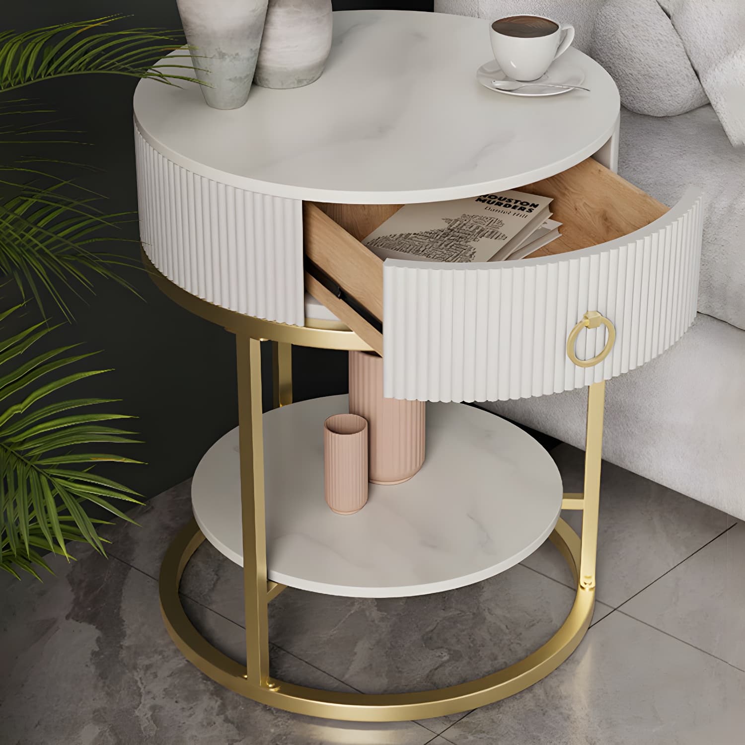 Open Storage Bed Nightstand Stone Bedside Cabinet with Drawer - image 16