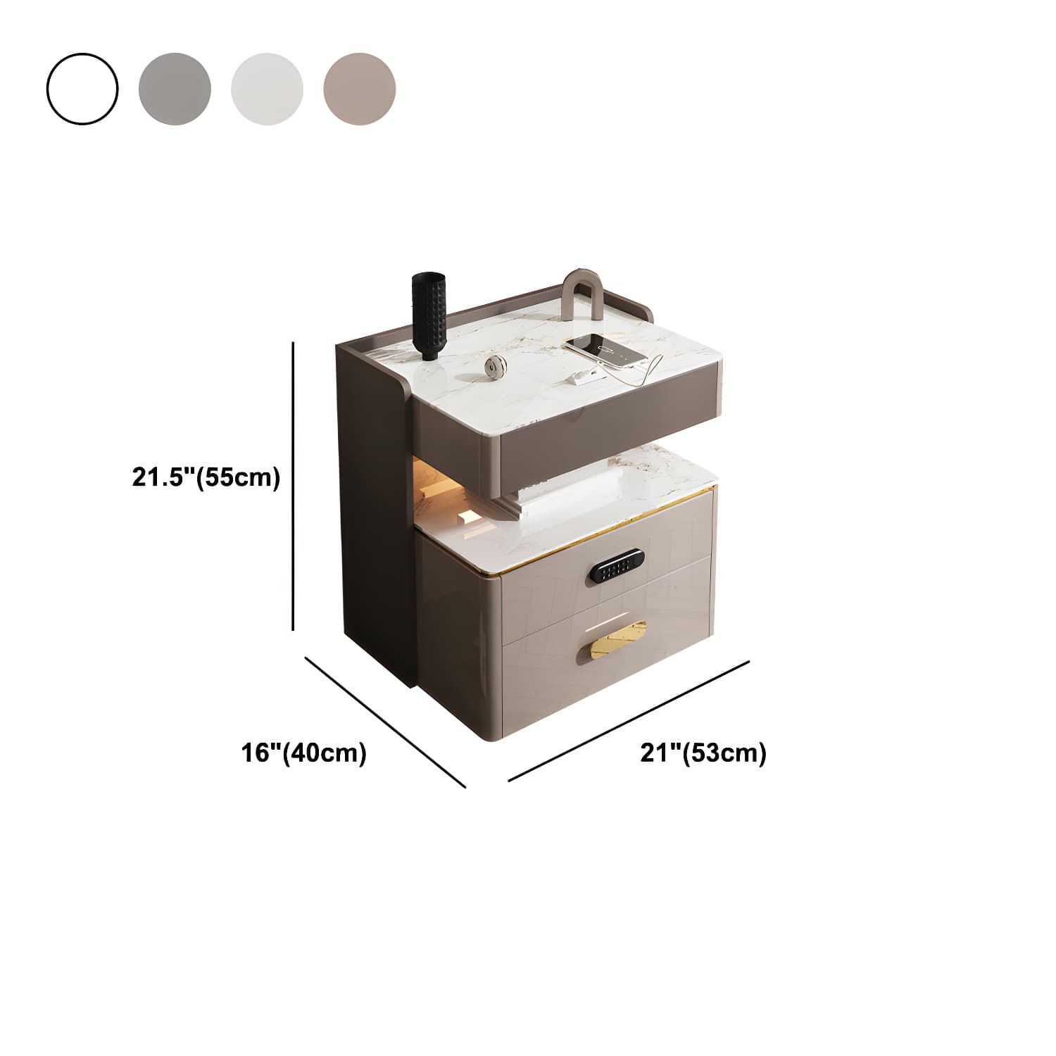 3-Drawer Nightstand with USB charging 21.65" Tall Faux Leather Nightstand - image 20