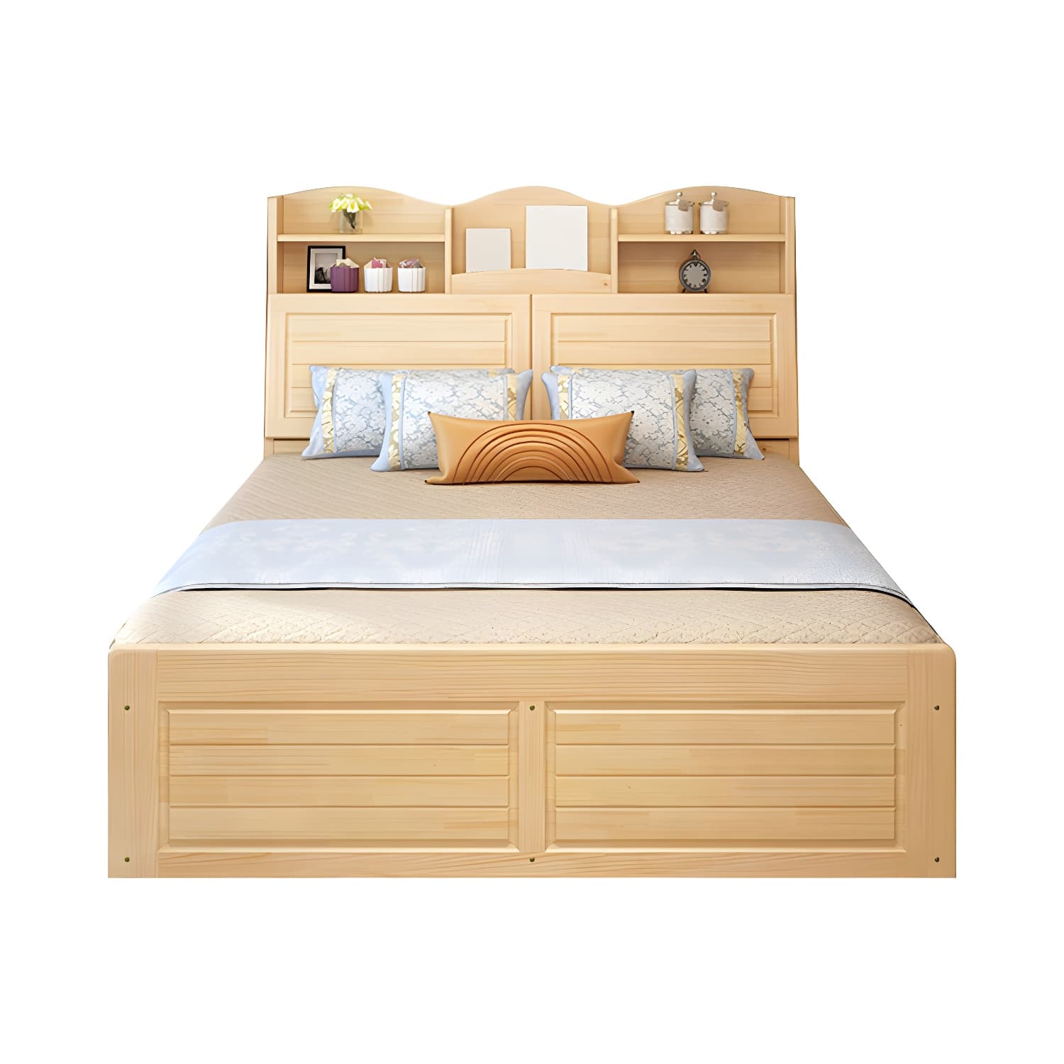 Solid Wood Bed Frame Headboard Standard Bed with Storage in Light Brone - image 5