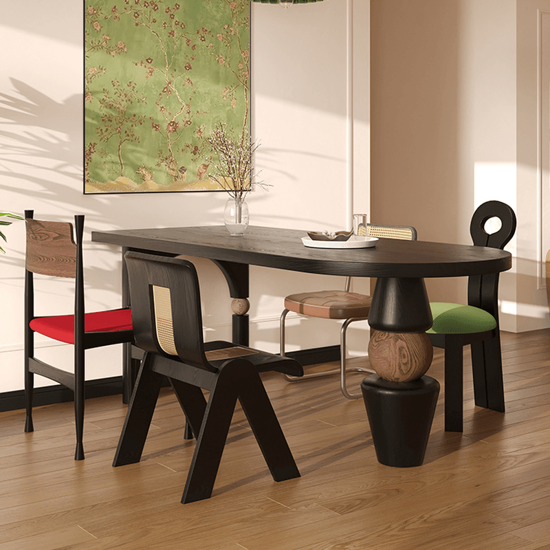 Curved Line Wood Slab Dining Table Set with Three Legs - image 3