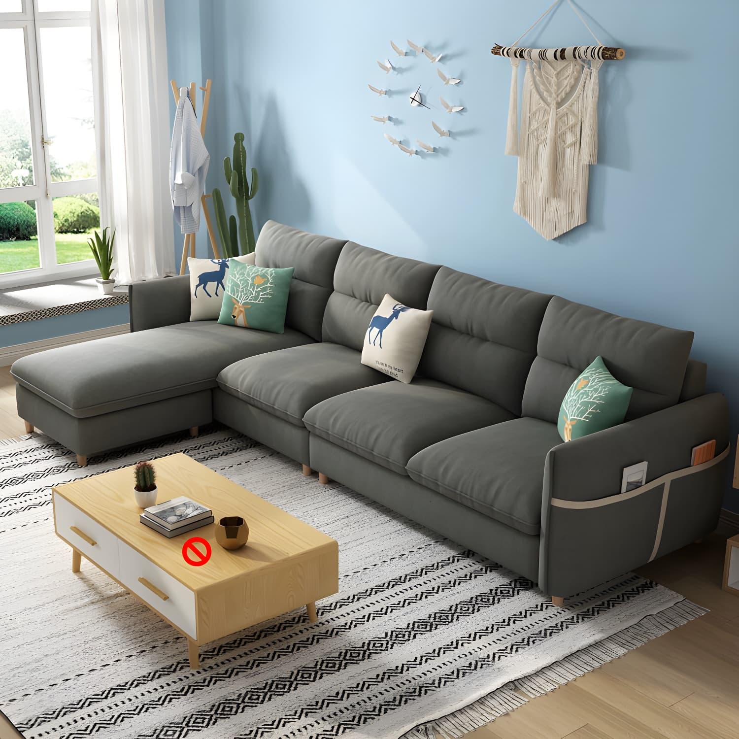 Scandinavian Modular L-Shape Sectional Sofa Chaise with Reversible Pine Wood Frame - image 4
