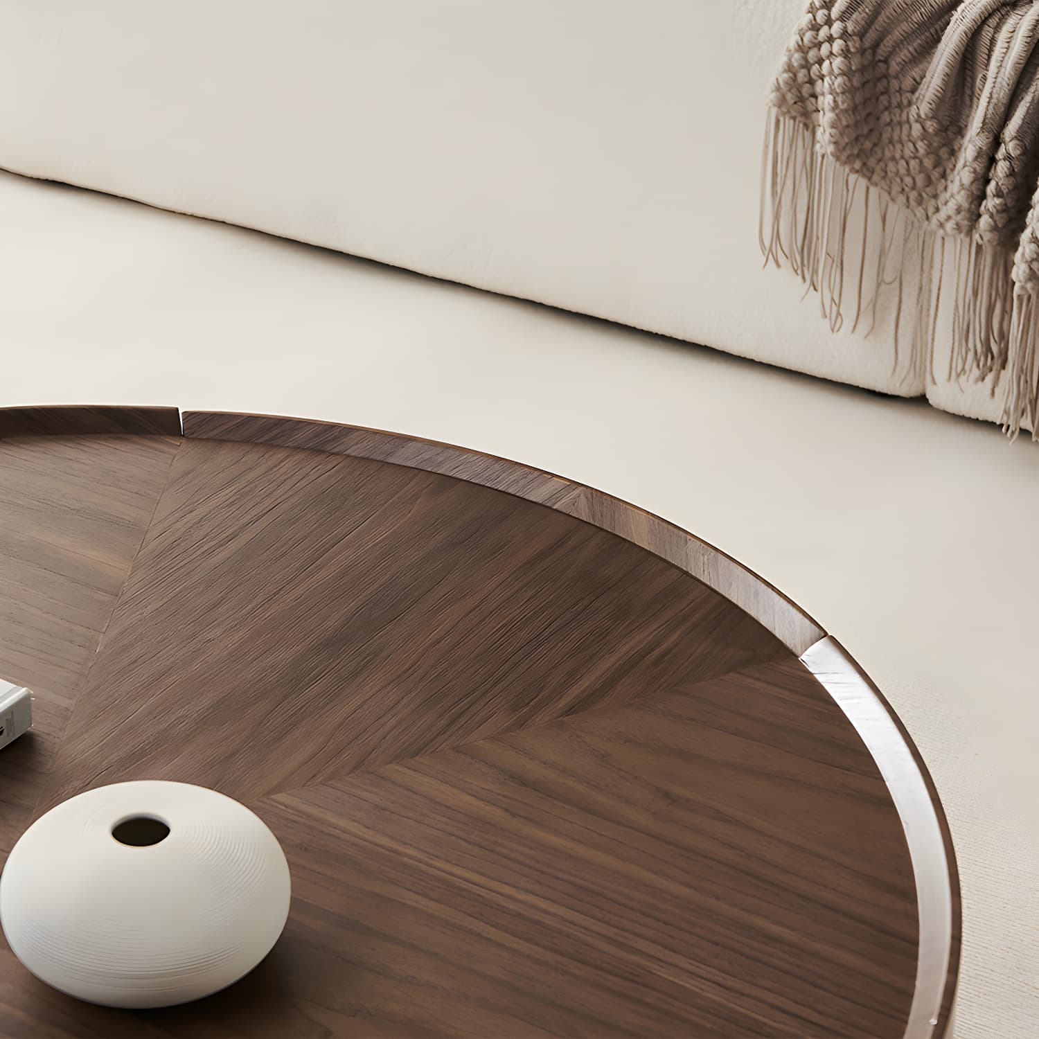 Round Wood Cocktail Table Set with 2 Drawers Modern Walnut Coffee Table - image 9