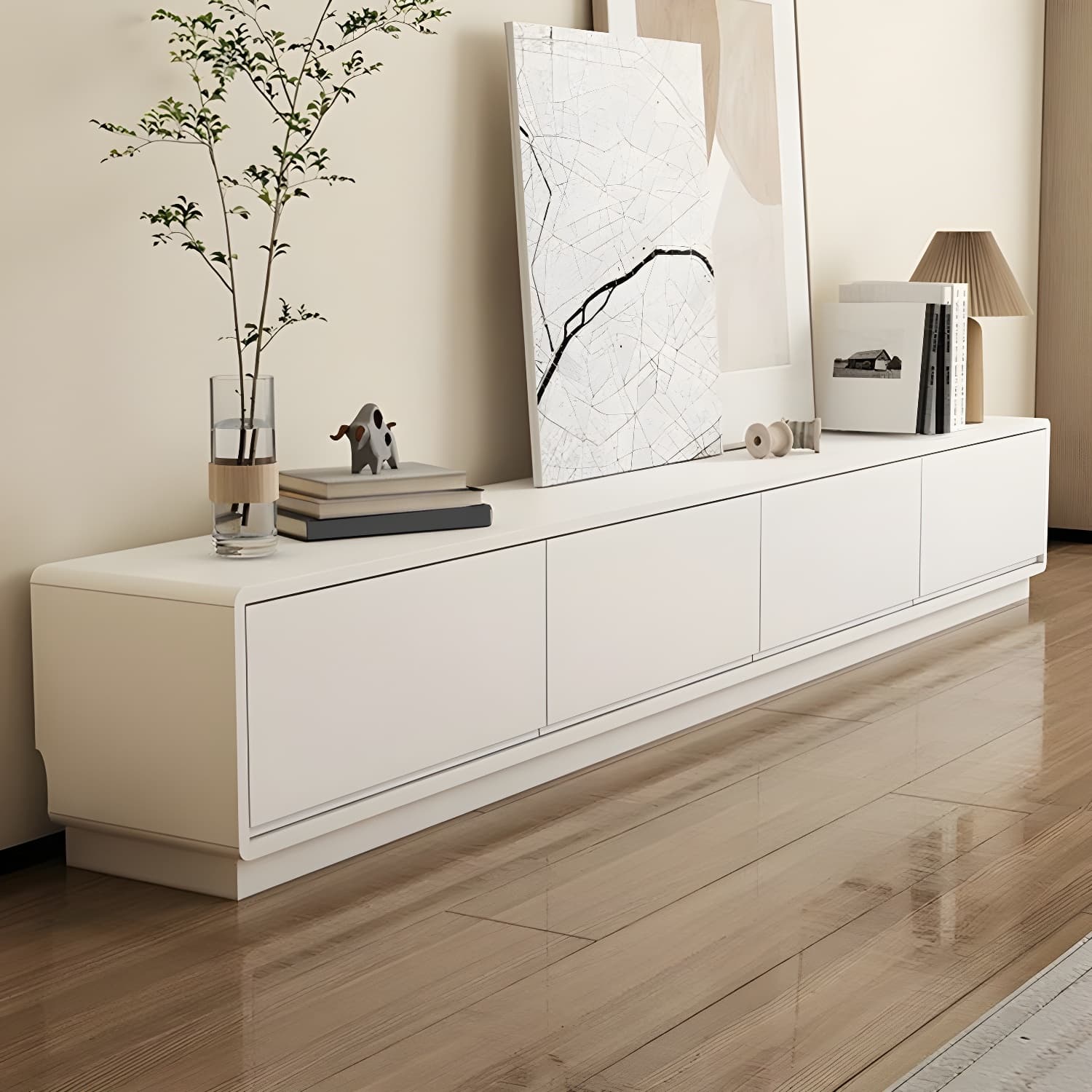 Modern Wood TV Stand with Drawers and Low Height, Featuring Cable Management - image 5