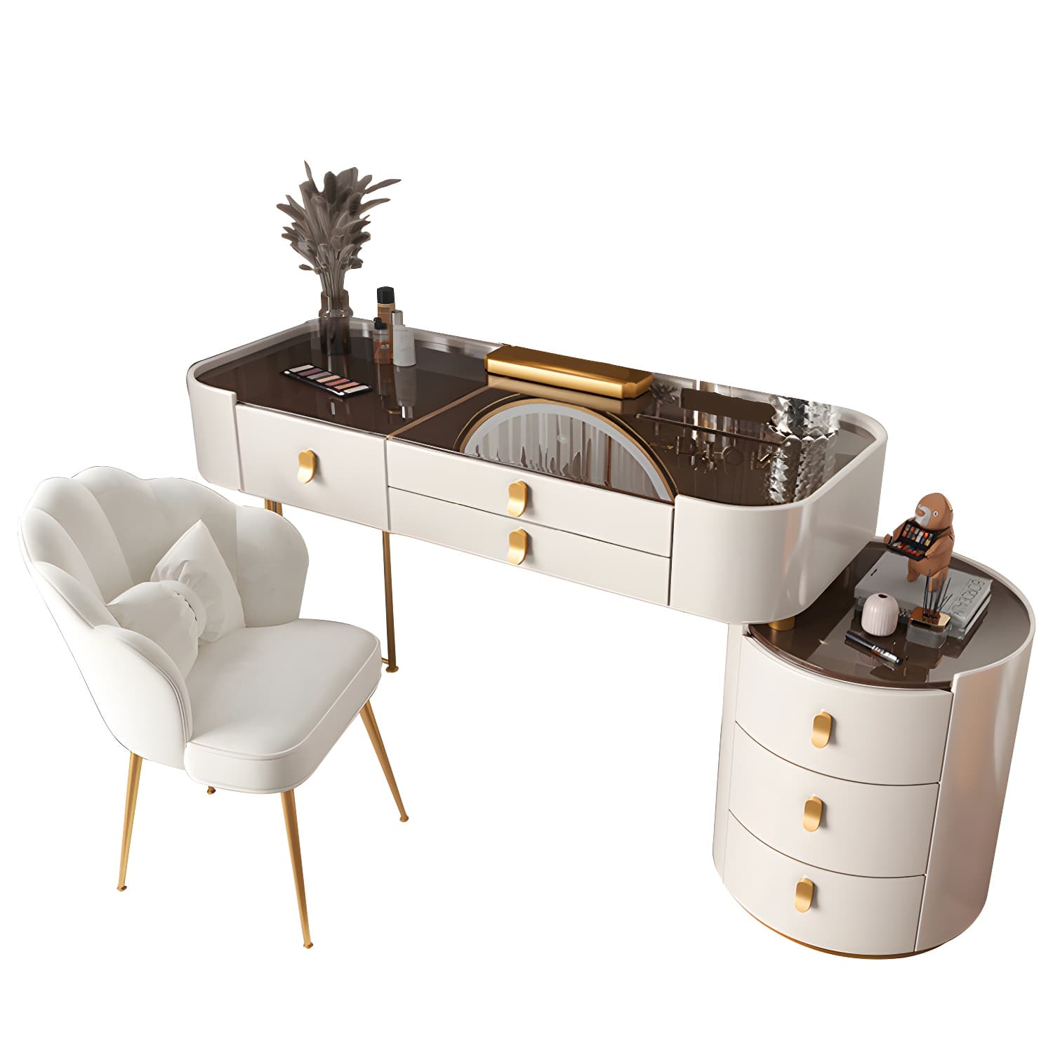 Storage Drawers Dresser Glass/Stone Top Dressing Table with Mirror & Stool - image 16