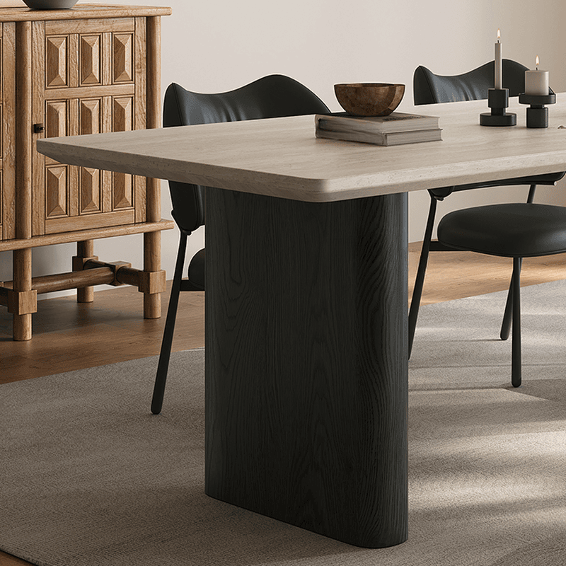 Dining Table Set with Rectangular Slate Stone Top and Two-sided Pedestal, Featuring Padded Chair with Back, 5-piece in Ivory - image 7