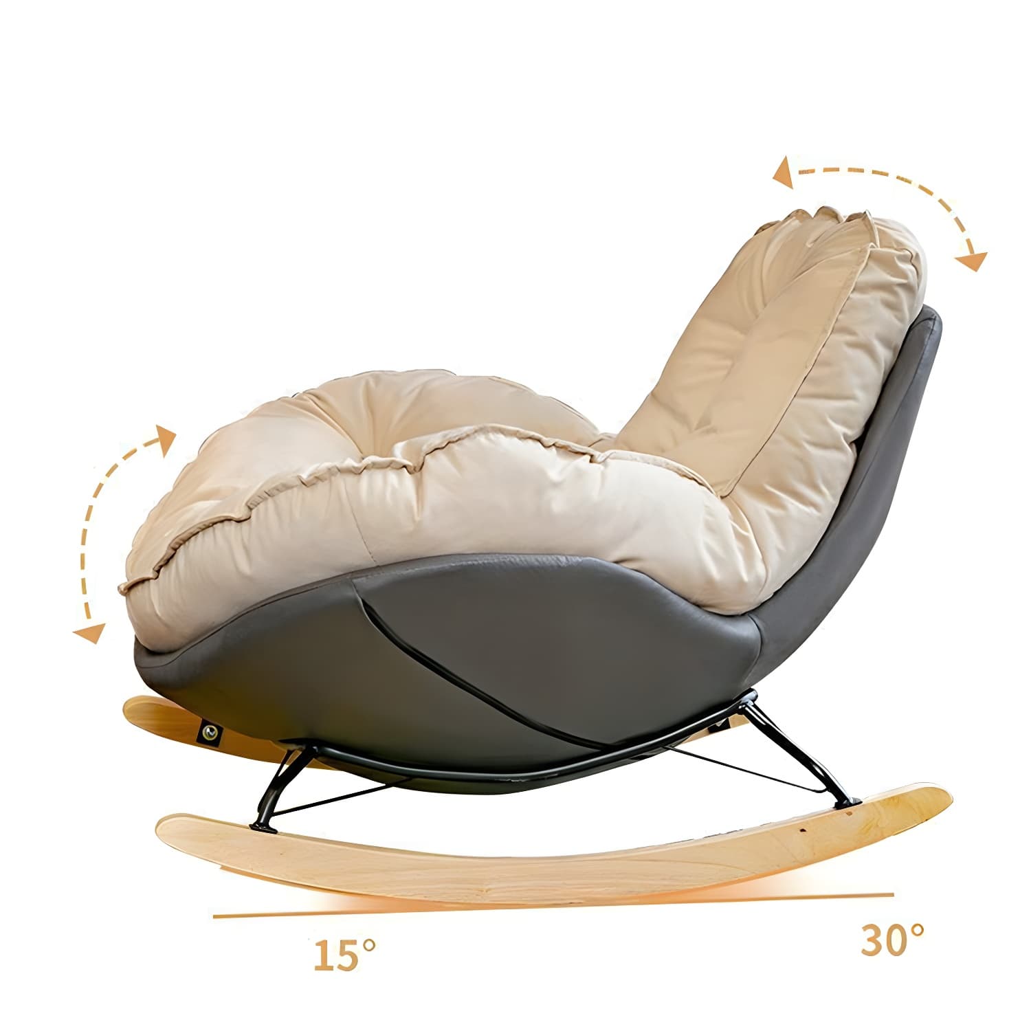 Contemporary Upholstered Rocking Chair with White Tufted Flannel Cushion and Solid Wood Legs - image 13