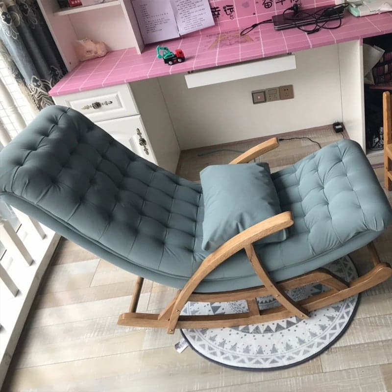 Stylish Upholstered Rocking Chair with Natural Wood Legs In Modern Design - image 8