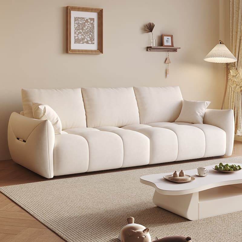 Modern Solid Color Scratch-defiant Standard Sofa in Light Gray/Emerald Green/Auburn, 3-seater with 2 Pillows