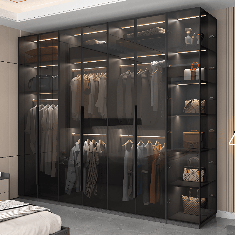 Midnight Black Unattached Lumber Armoire Cabinet with Soft Close Door, Interior Shelves, Clothing Rod and Soft Close Drawer