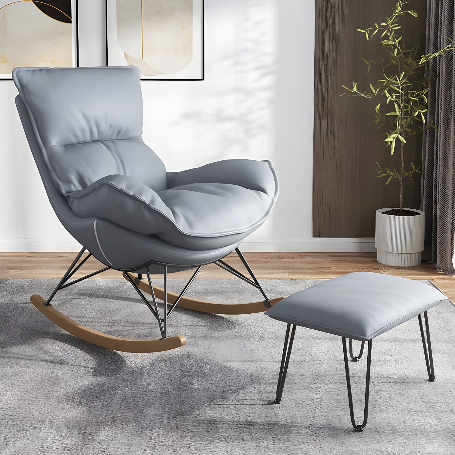 Contemporary Rocking Chair Cotton Upholstered Tufted Wing Chair Back Baby Rocking Chair - image 5