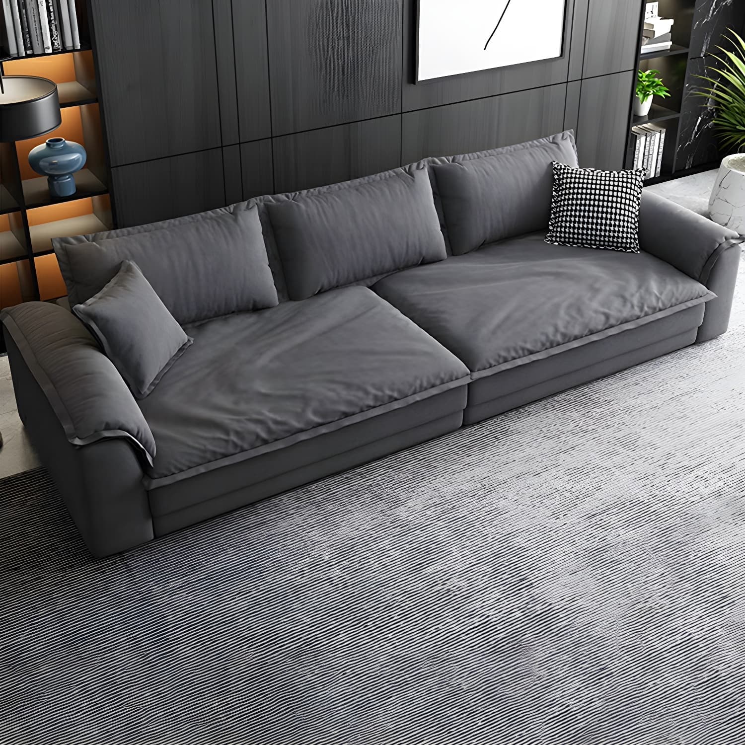 Modern Gray Abrasive Cloth Upholstered Stationary Sectional Sofa with Wood Frame - image 4