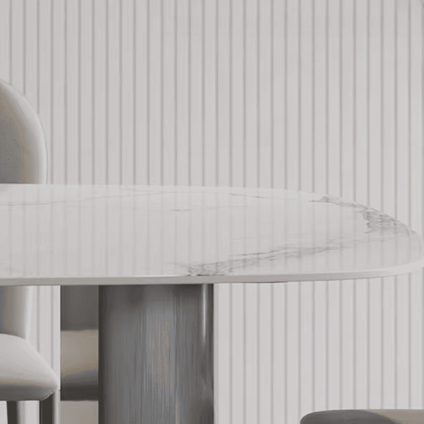 Dining Table Set with Slate Stone Top, Two-sided Pedestal Base, Fixed Table, Padded Chair with Back, in White - image 4