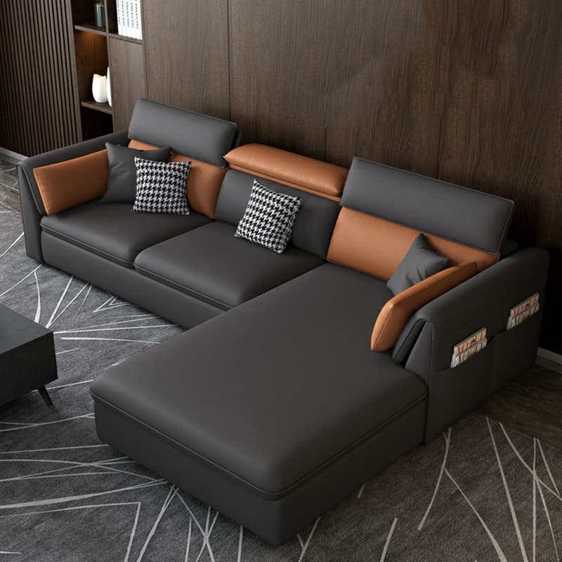 Gray Tech Cloth Large Over 109 in Pine Wood Non-Tufted Pocket Storage Gray Sectionals - image 13